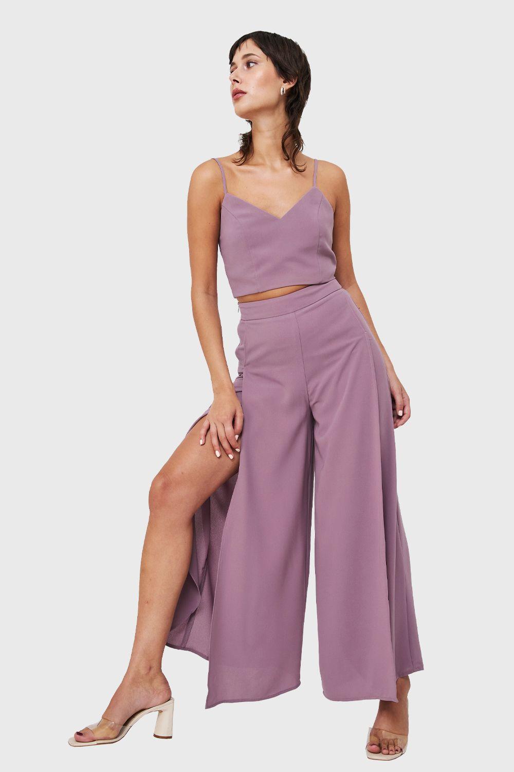 Crop Top Espalda Elasticada Lila Nicopoly-1