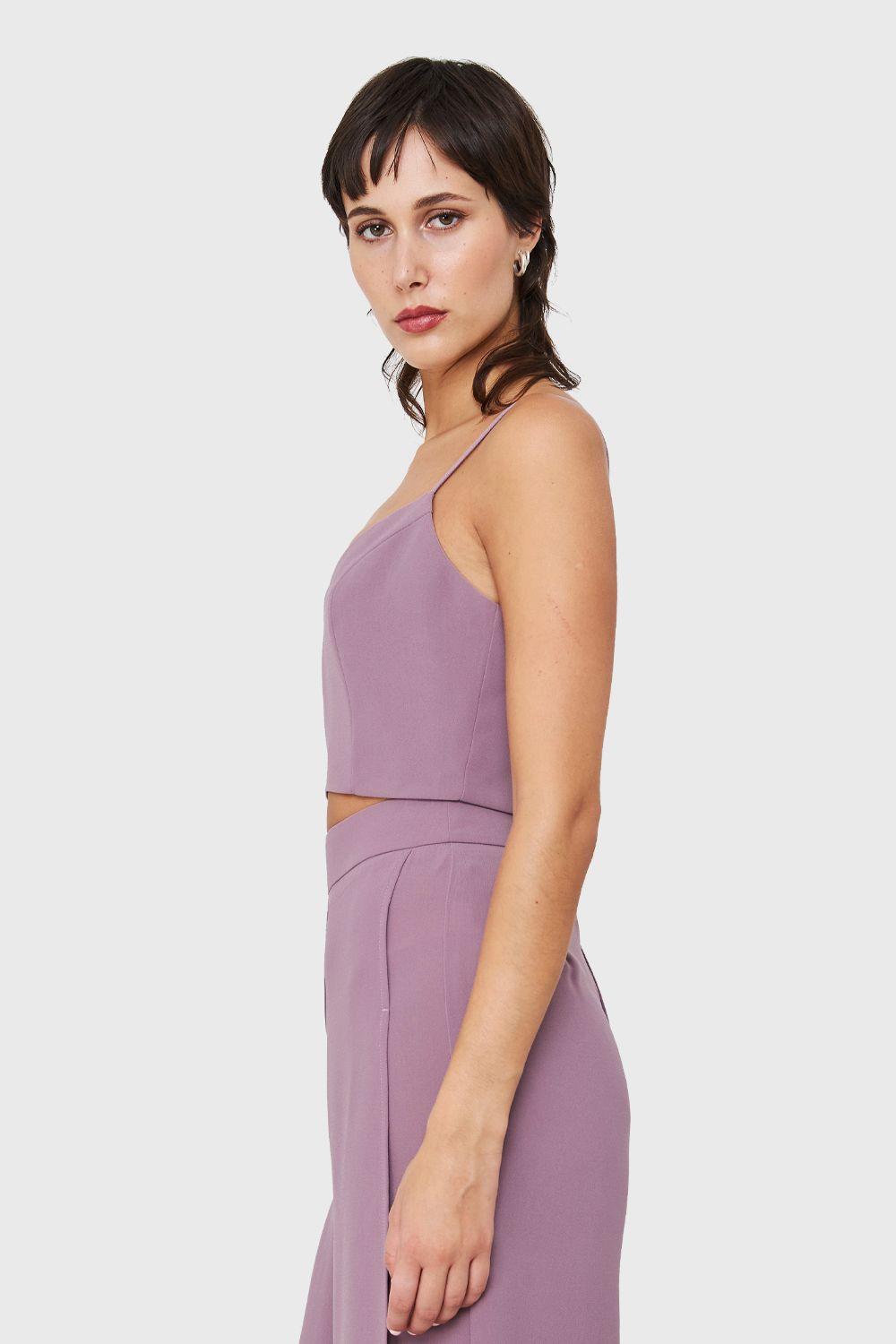 Crop Top Espalda Elasticada Lila Nicopoly-2