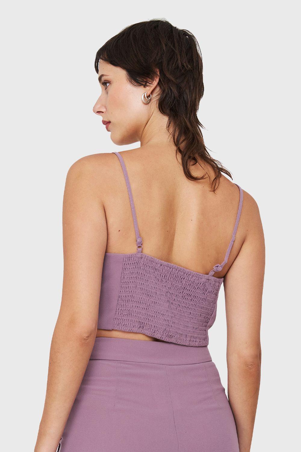 Crop Top Espalda Elasticada Lila Nicopoly-3