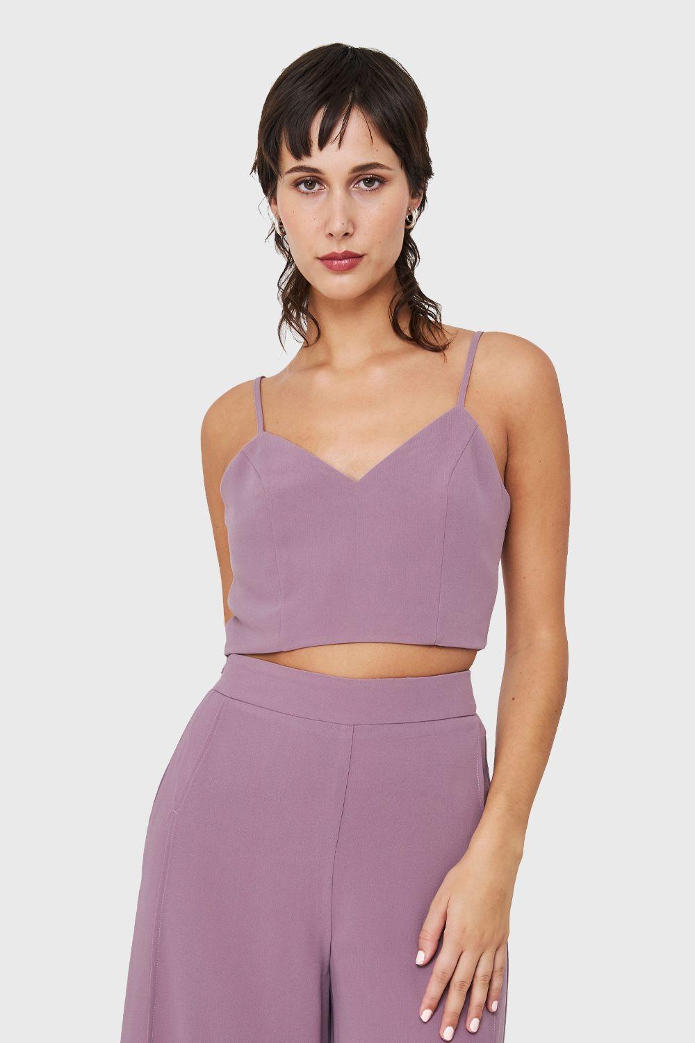 Crop Top Espalda Elasticada Lila Nicopoly-4