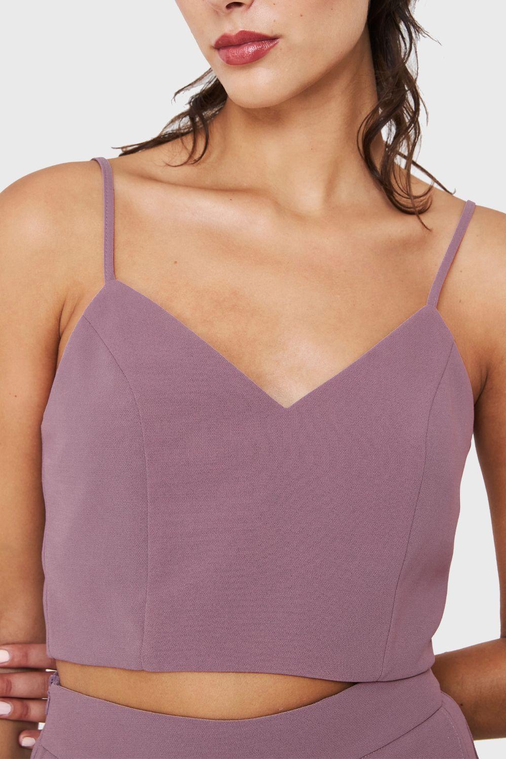 Crop Top Espalda Elasticada Lila Nicopoly-5