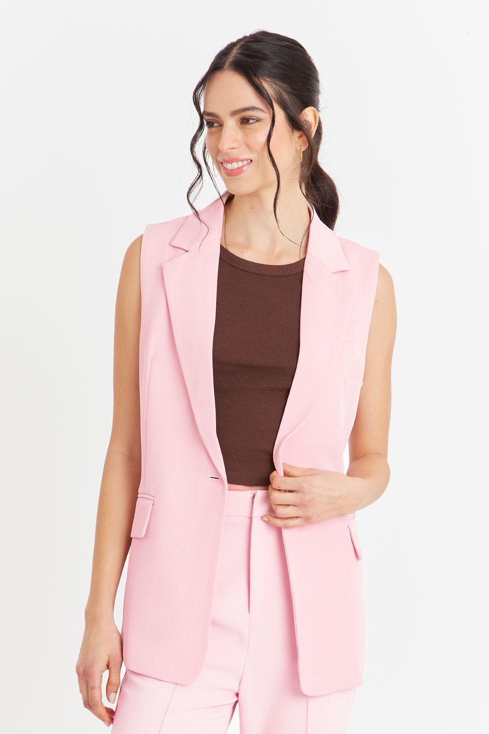 Blazer Sin Mangas Bolsillos Rosado Nicopoly-0