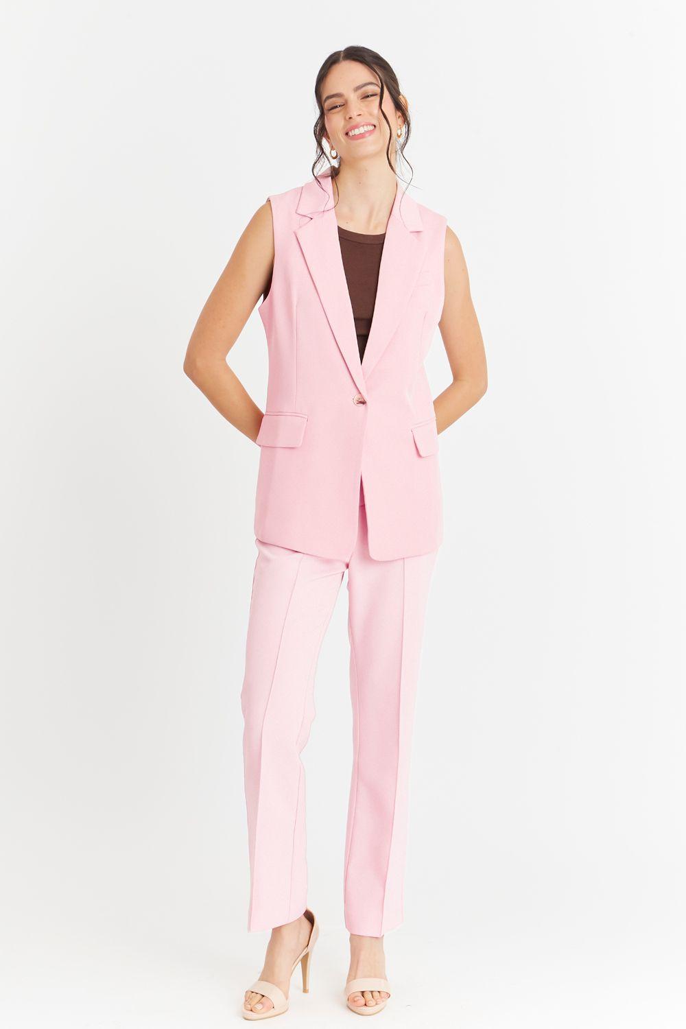 Blazer Sin Mangas Bolsillos Rosado Nicopoly-1