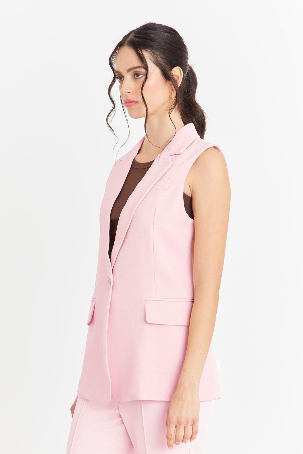 Blazer Sin Mangas Bolsillos Rosado Nicopoly-2