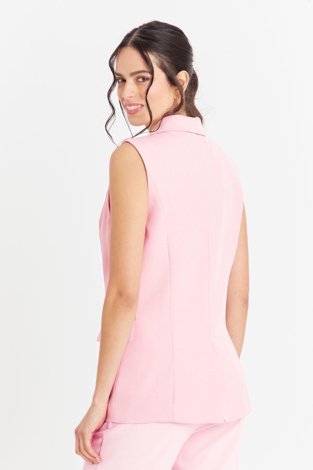 Blazer Sin Mangas Bolsillos Rosado Nicopoly-3