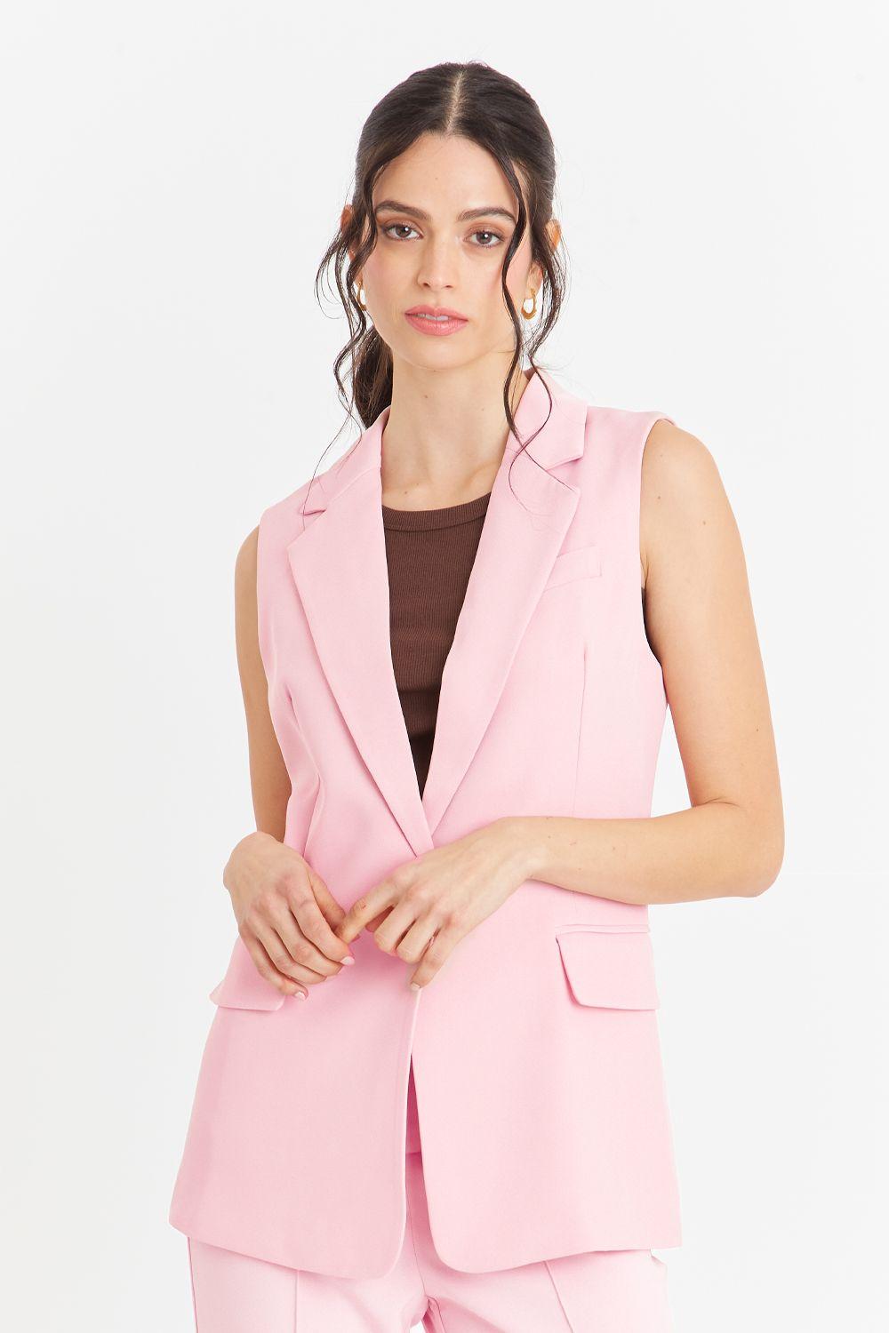 Blazer Sin Mangas Bolsillos Rosado Nicopoly-4