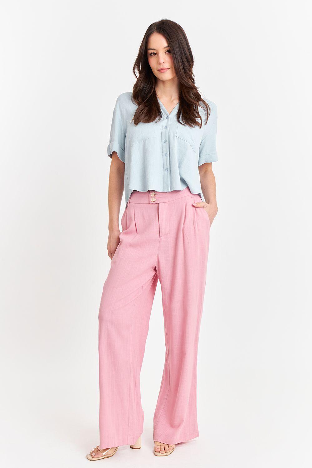 Camisa Básica Tipo Lino Celeste Nicopoly-1