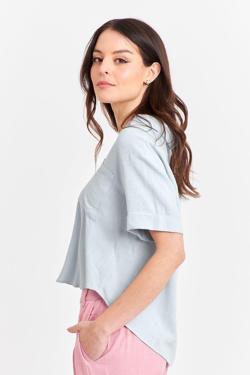 Camisa Básica Tipo Lino Celeste Nicopoly-2