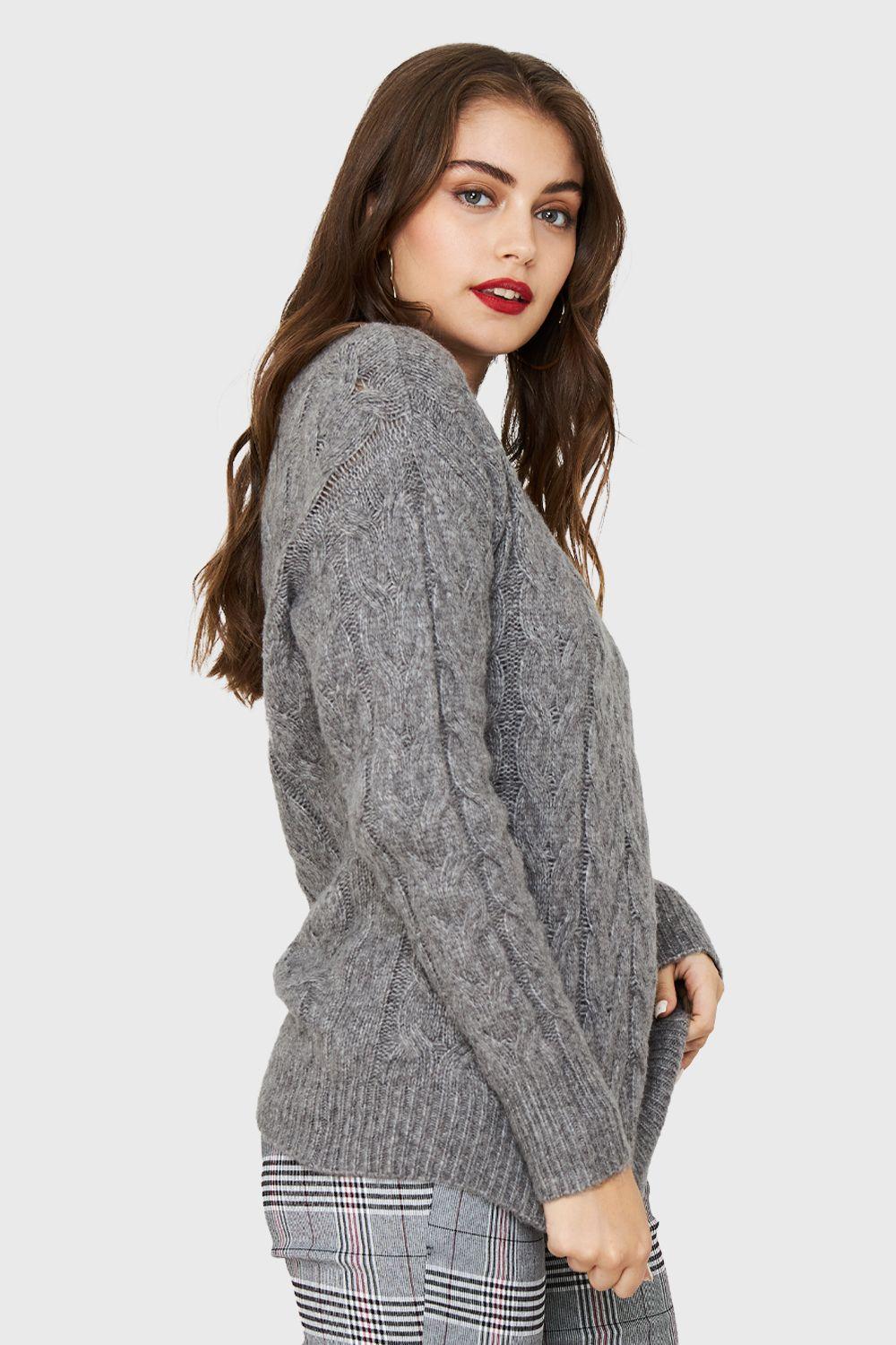 Sweater Trenzado Tipo Lana Grafito Nicopoly-2
