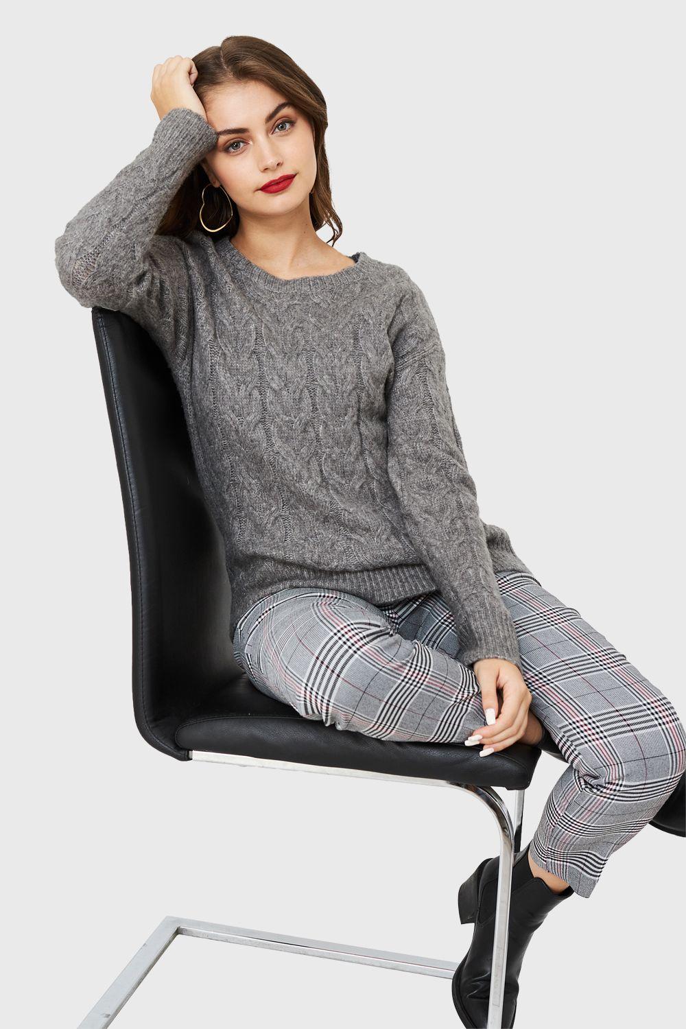 Sweater Trenzado Tipo Lana Grafito Nicopoly-4
