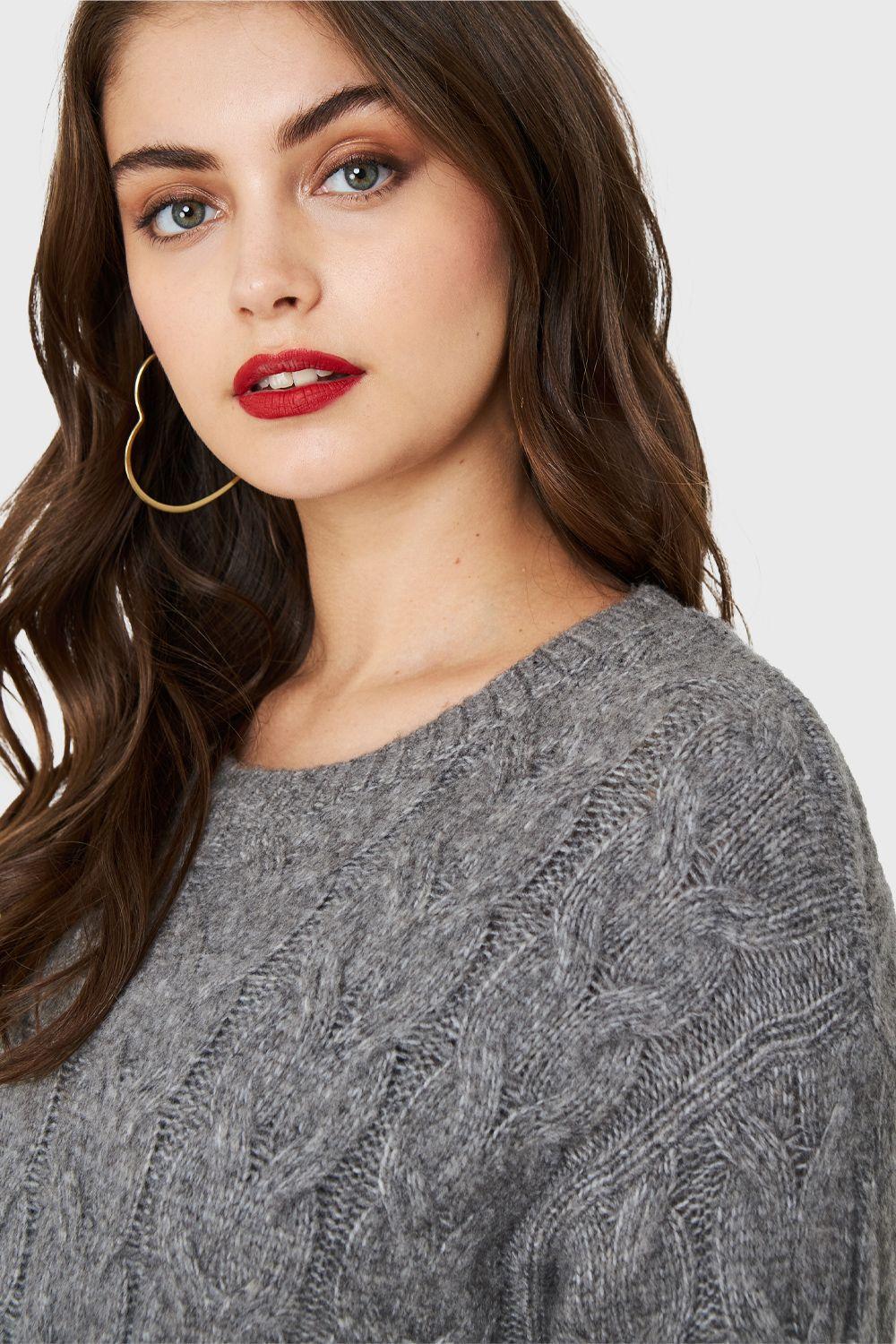 Sweater Trenzado Tipo Lana Grafito Nicopoly-5