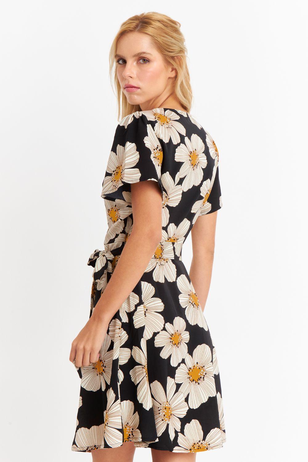 Vestido Escote Cruzado Flores Negras Nicopoly-3