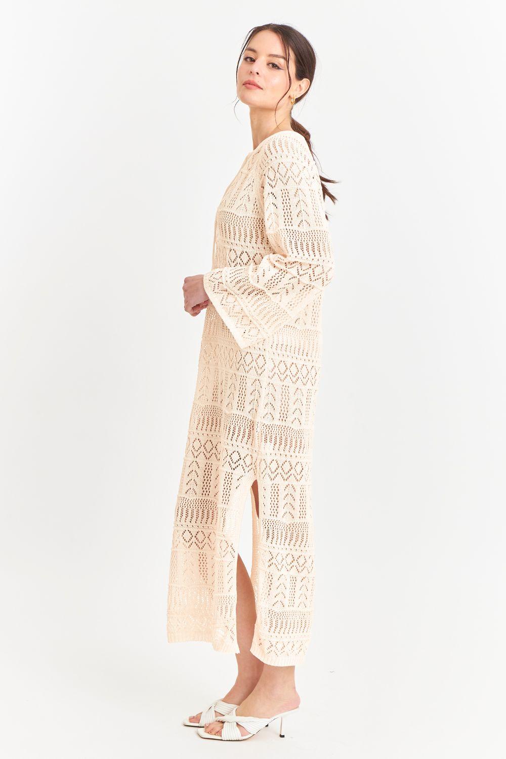 Vestido Largo Tejido Beige Nicopoly-2