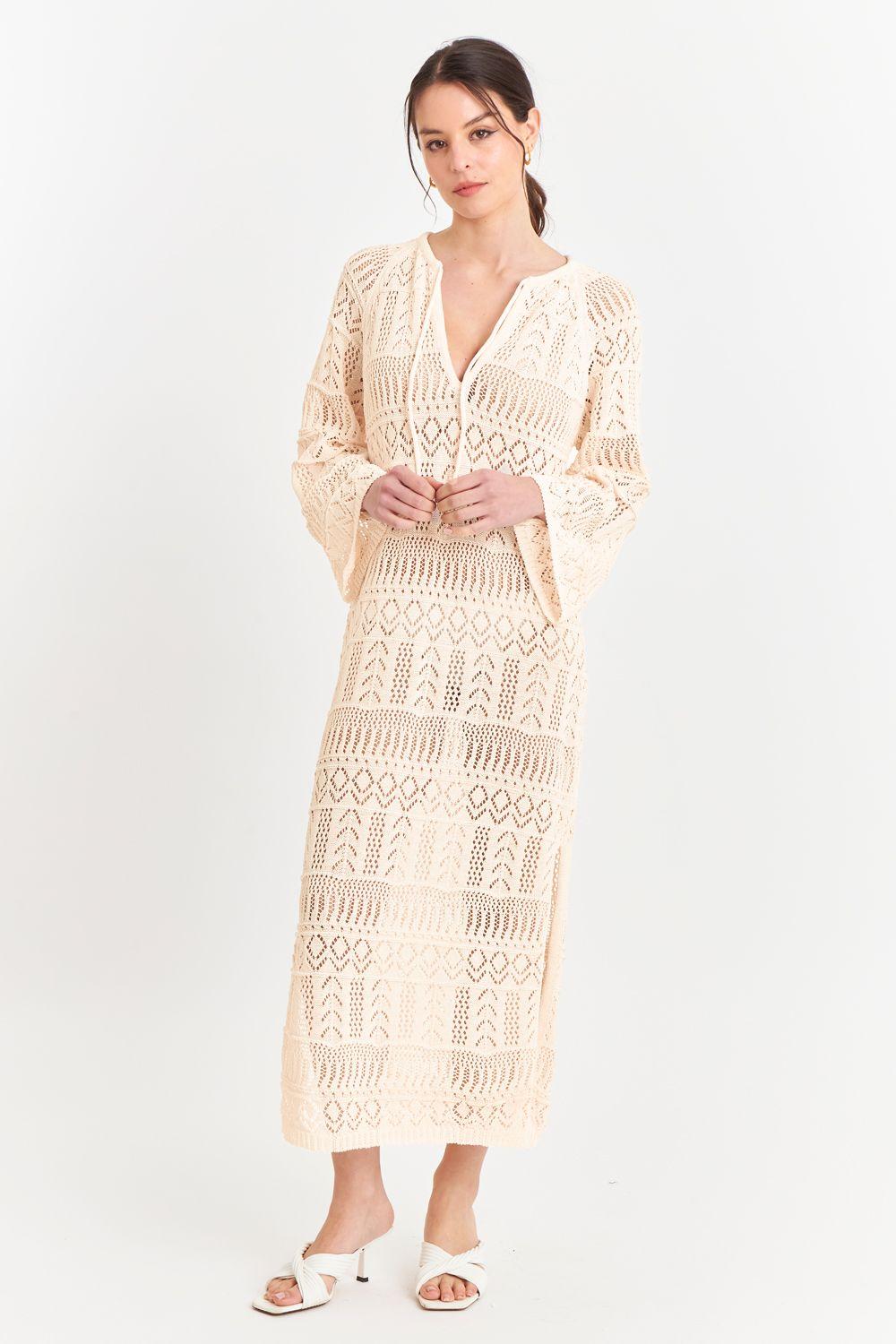 Vestido Largo Tejido Beige Nicopoly-4