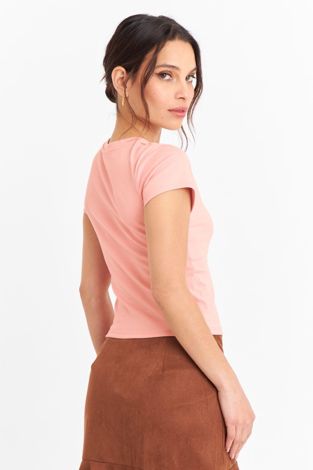 Polera Manga Corta Básica Rosado Nicopoly-3
