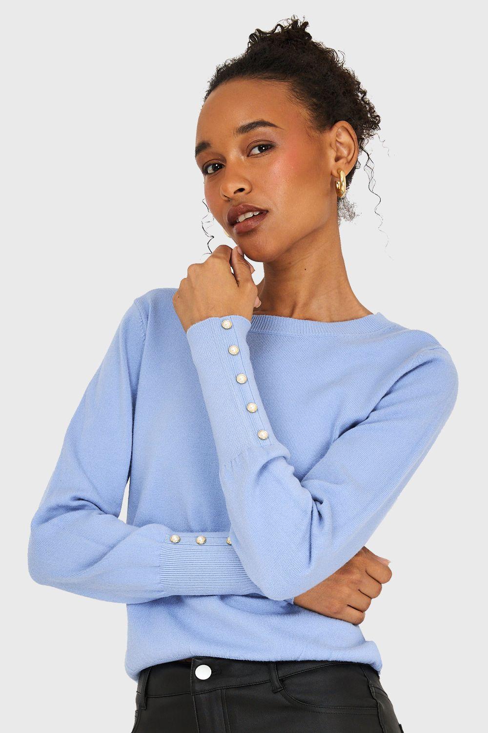 Sweater Básico Perlas Celeste Nicopoly-0