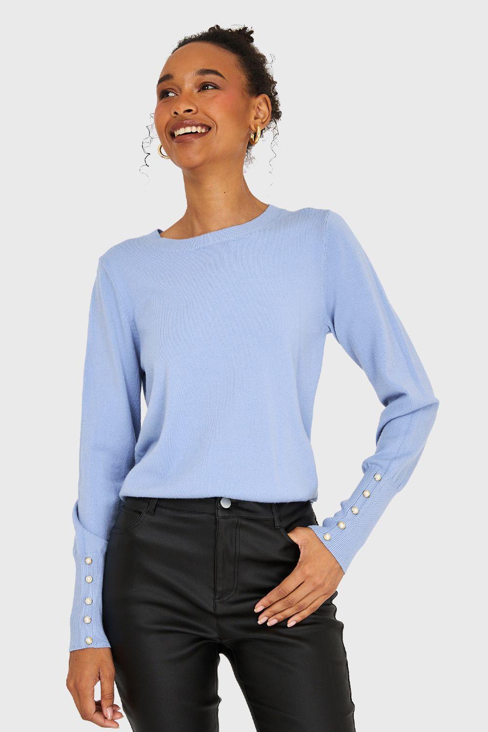 Sweater Básico Perlas Celeste Nicopoly-4