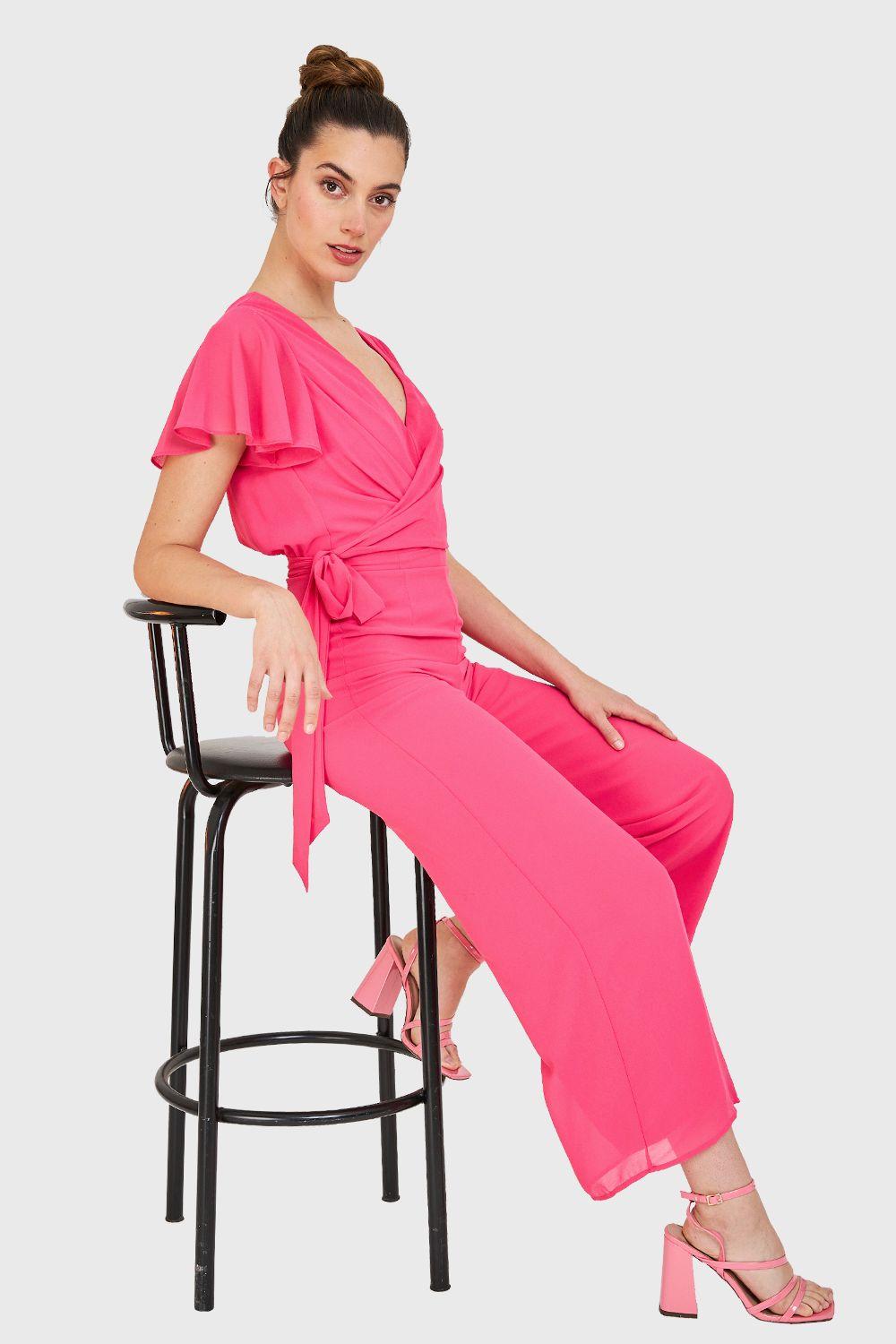 Enterito Escote V Con Lazo Fucsia Nicopoly-0