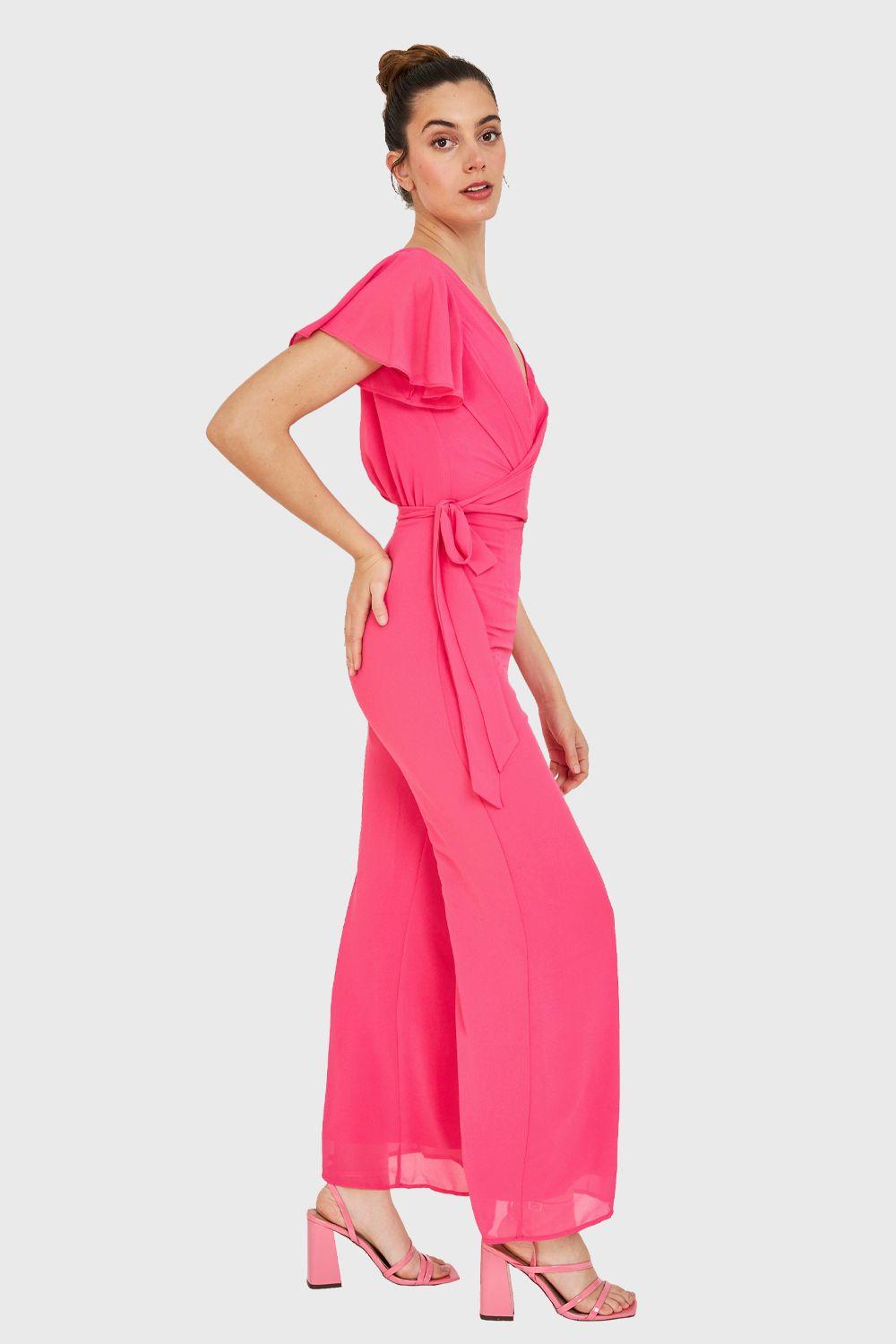 Enterito Escote V Con Lazo Fucsia Nicopoly-2