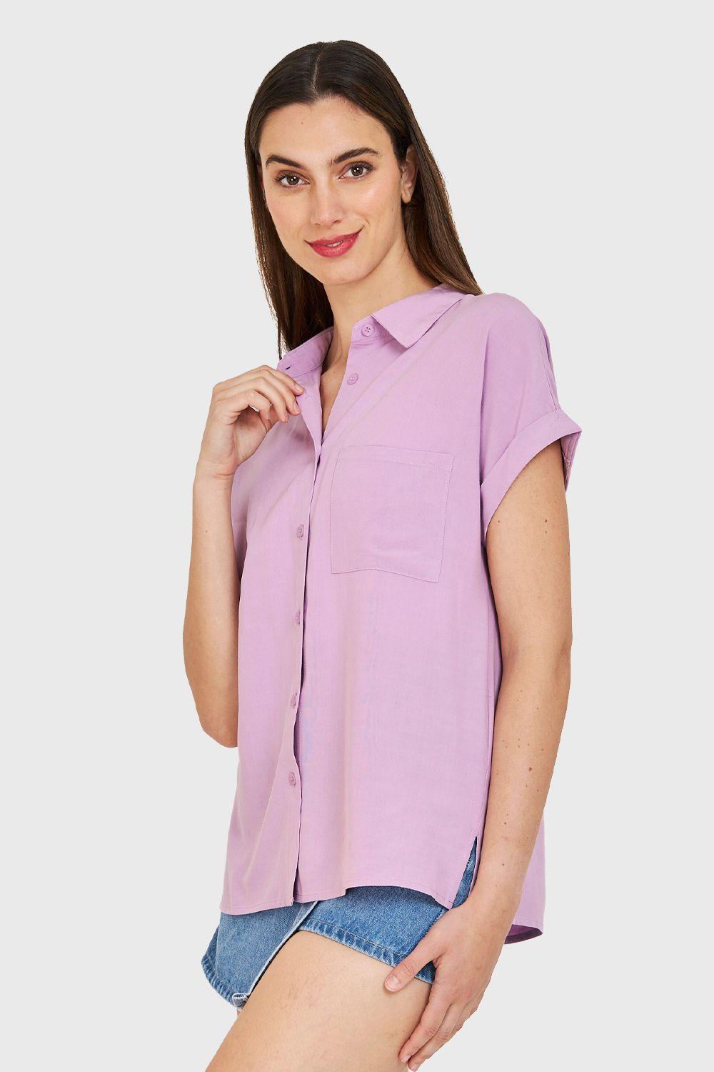 Camisa Manga Corta Con Dobladillo Lila Nicopoly-2