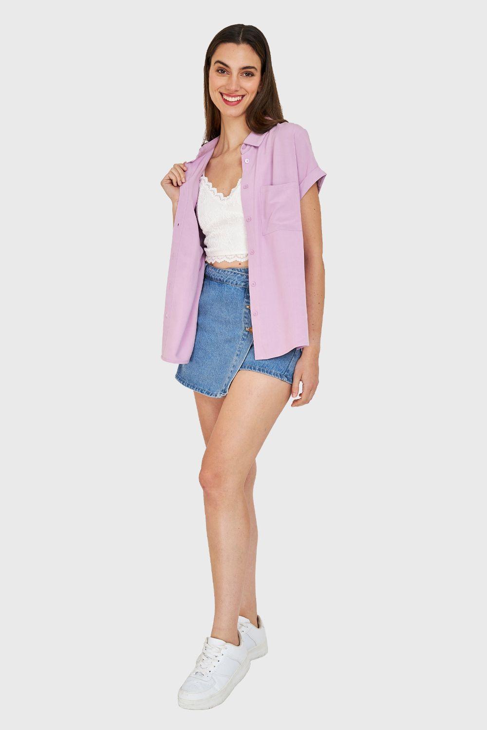 Camisa Manga Corta Con Dobladillo Lila Nicopoly-1