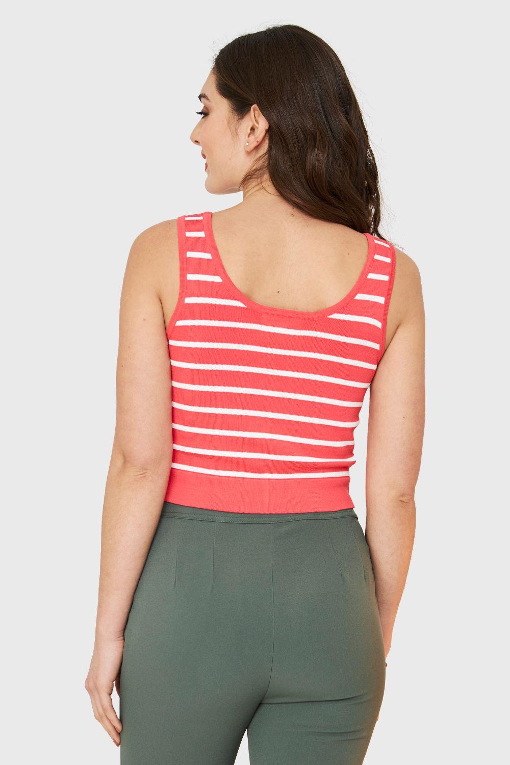 Crop Top Print Rayas Coral Nicopoly-3