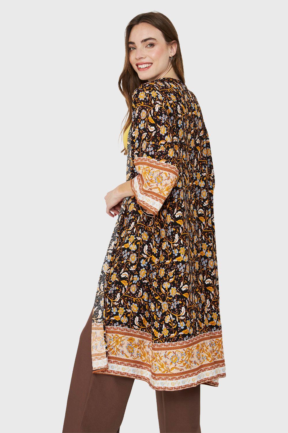 Kimono Largo Flores Negro Nicopoly-3