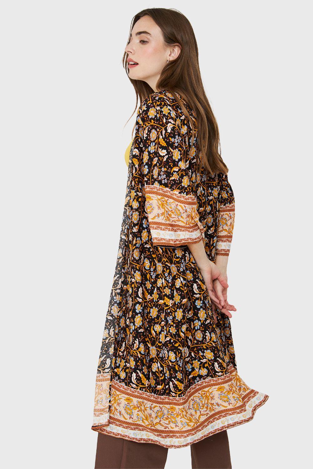 Kimono Largo Flores Negro Nicopoly-2