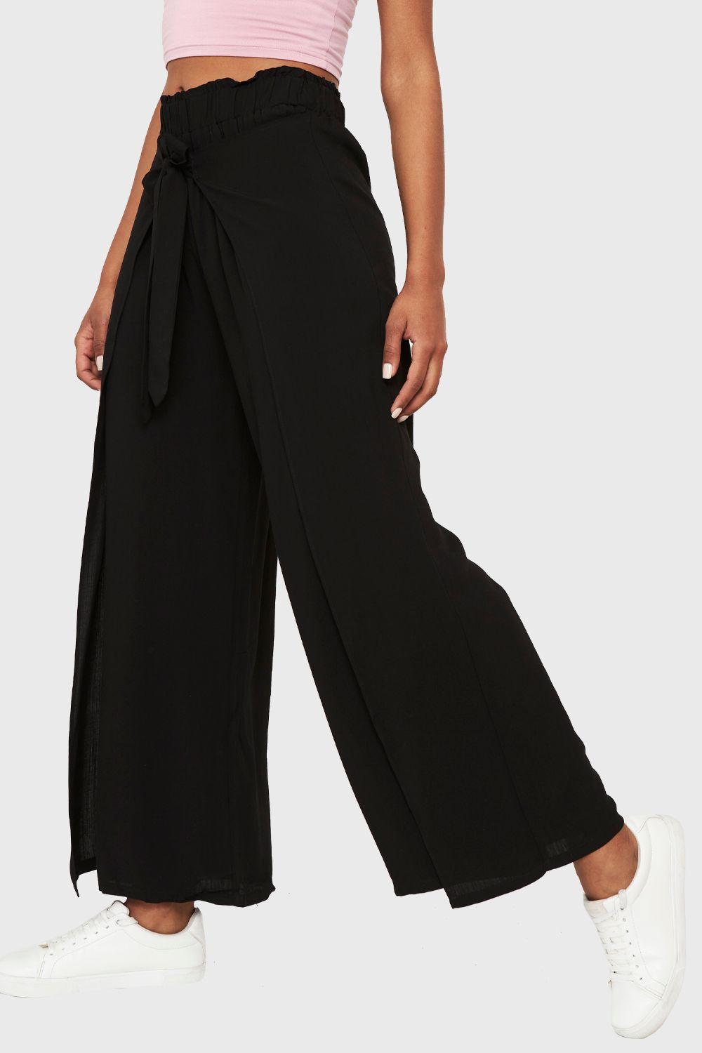 Pantalón Palazzo Lazo Frontal Negro Nicopoly-2