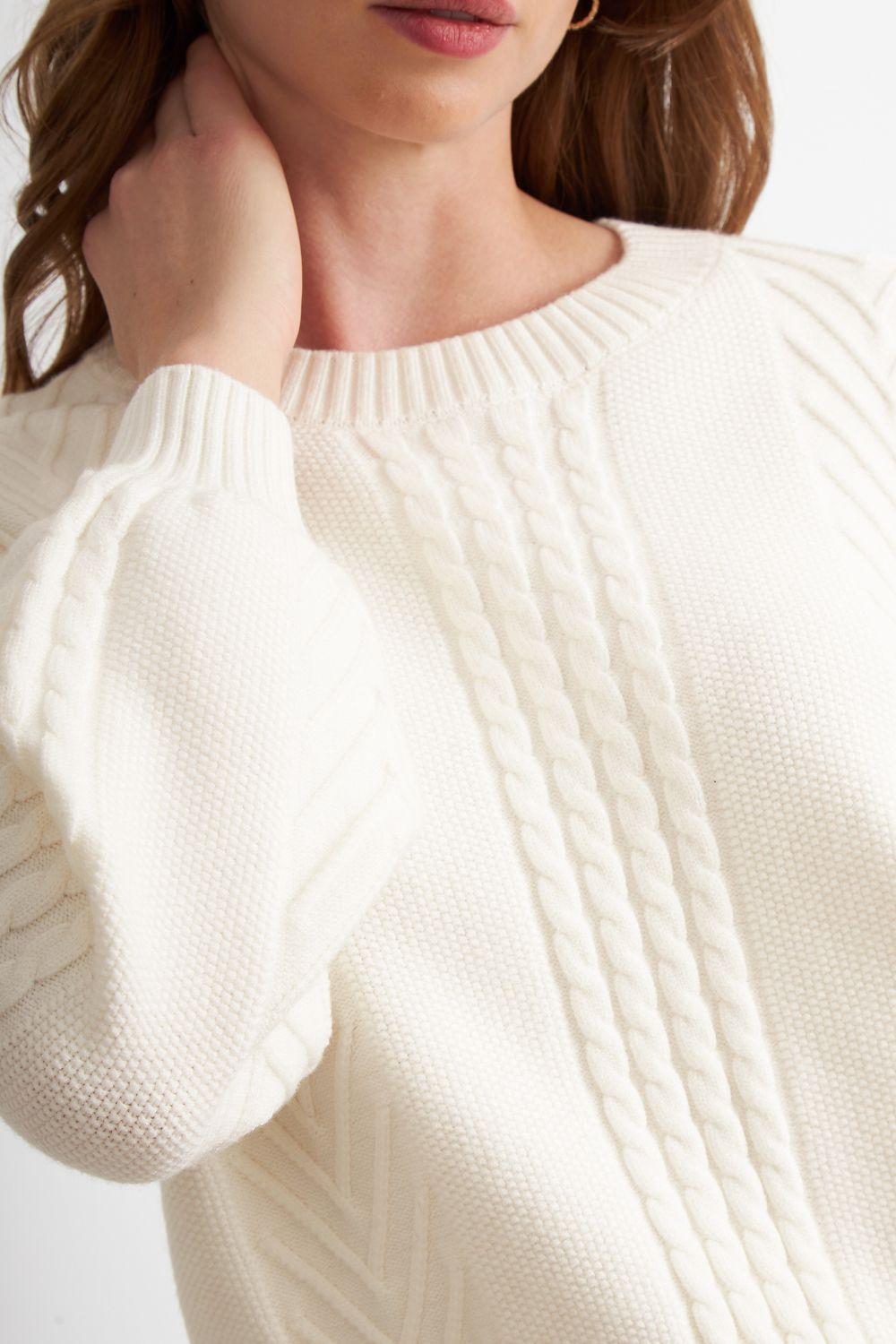 Sweater Trenzado Cuello Redondo Blanco Nicopoly-5