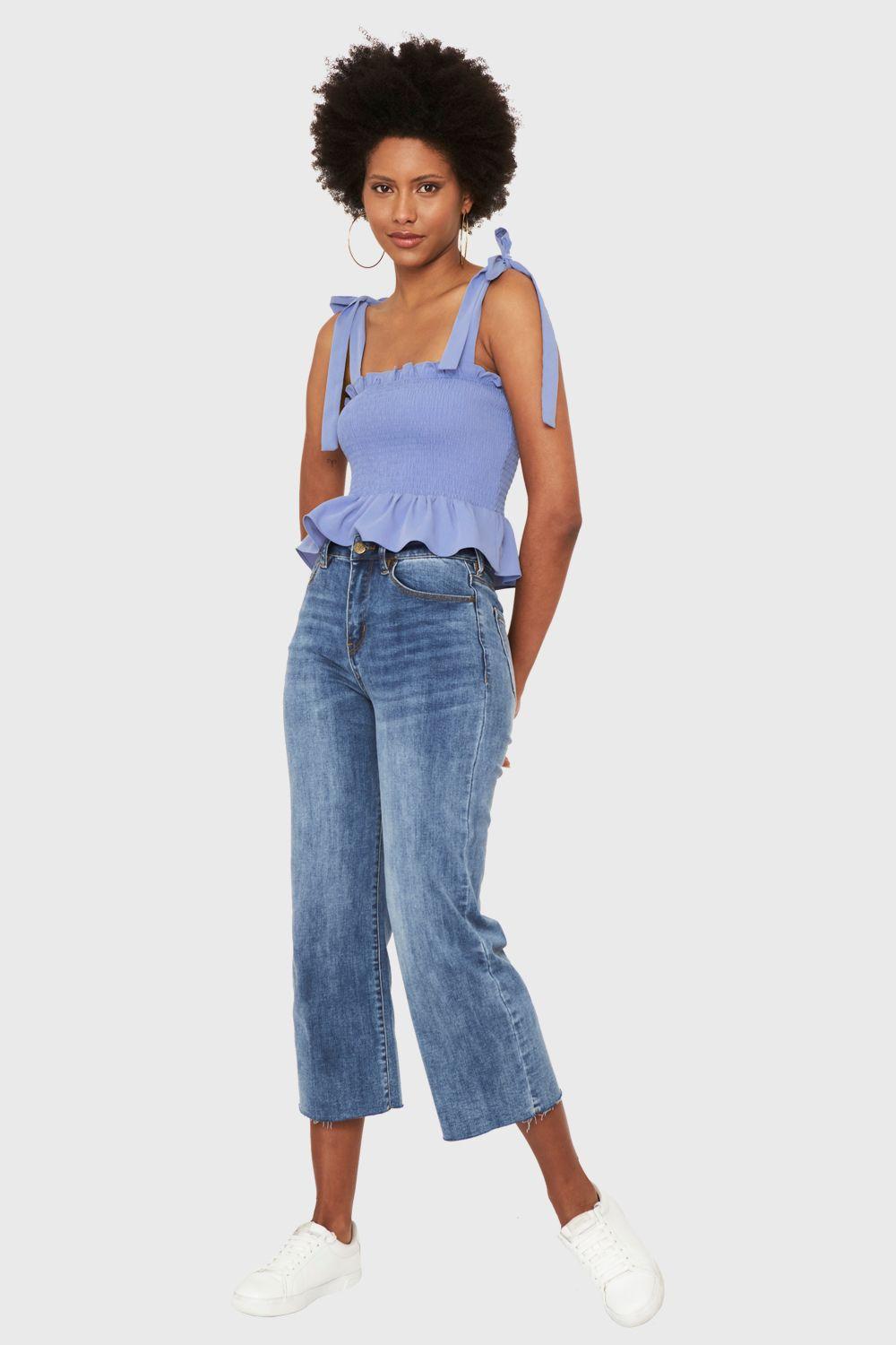 Crop Top Fruncido Azul Lavanda Nicopoly-1