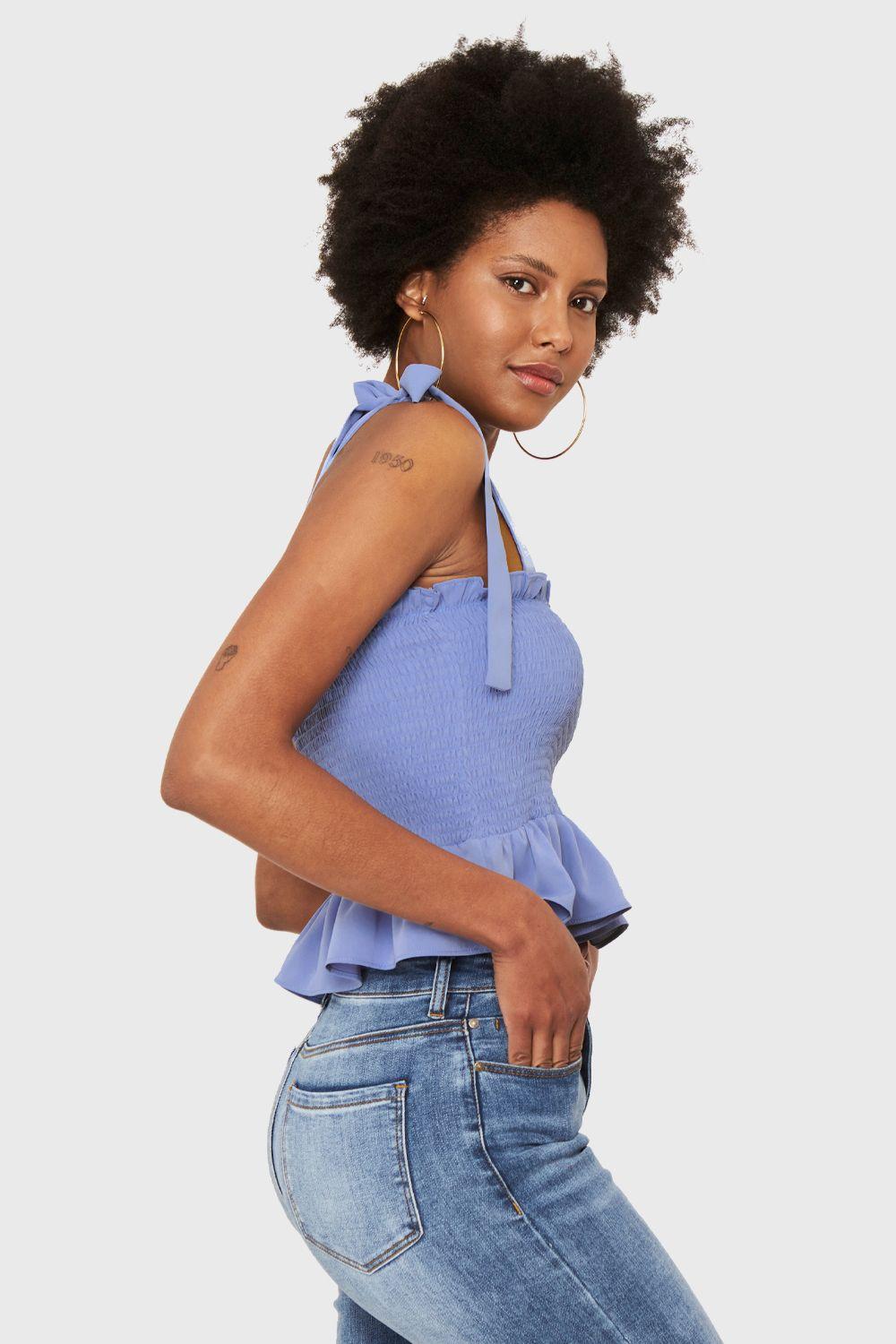 Crop Top Fruncido Azul Lavanda Nicopoly-2