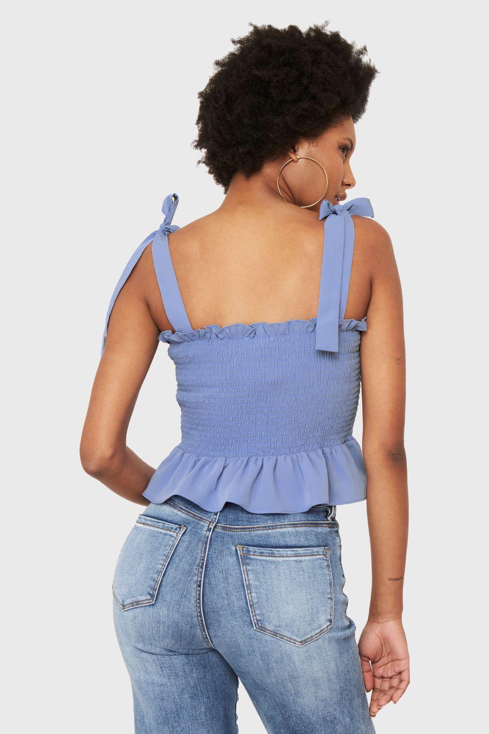 Crop Top Fruncido Azul Lavanda Nicopoly-3