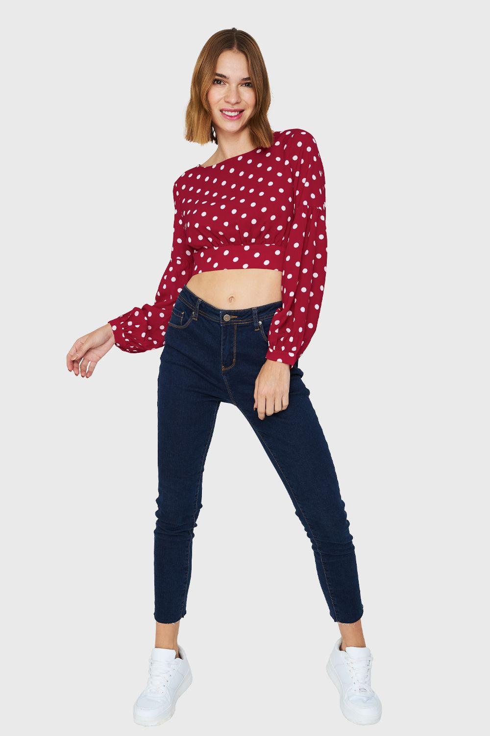 Blusa Crop Lunares Lazo Rojo Nicopoly-1
