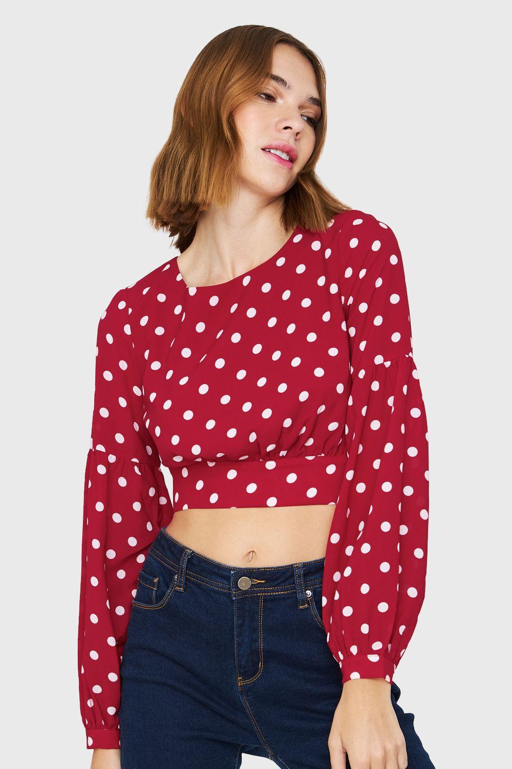 Blusa Crop Lunares Lazo Rojo Nicopoly-0