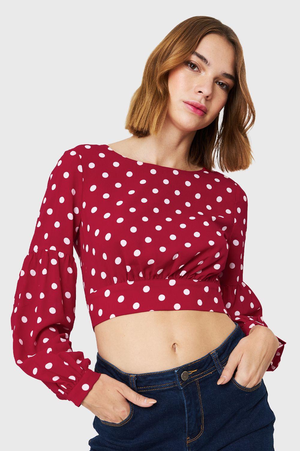 Blusa Crop Lunares Lazo Rojo Nicopoly-4