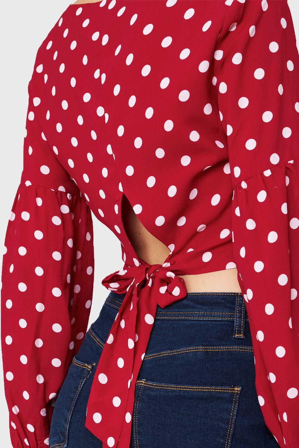 Blusa Crop Lunares Lazo Rojo Nicopoly-5