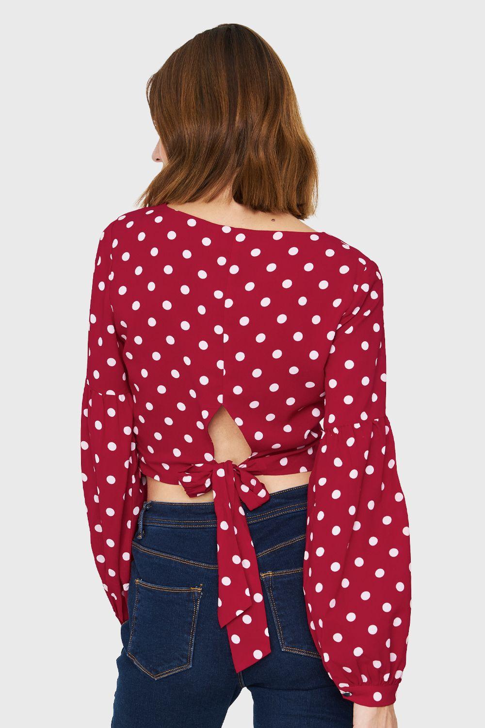 Blusa Crop Lunares Lazo Rojo Nicopoly-3