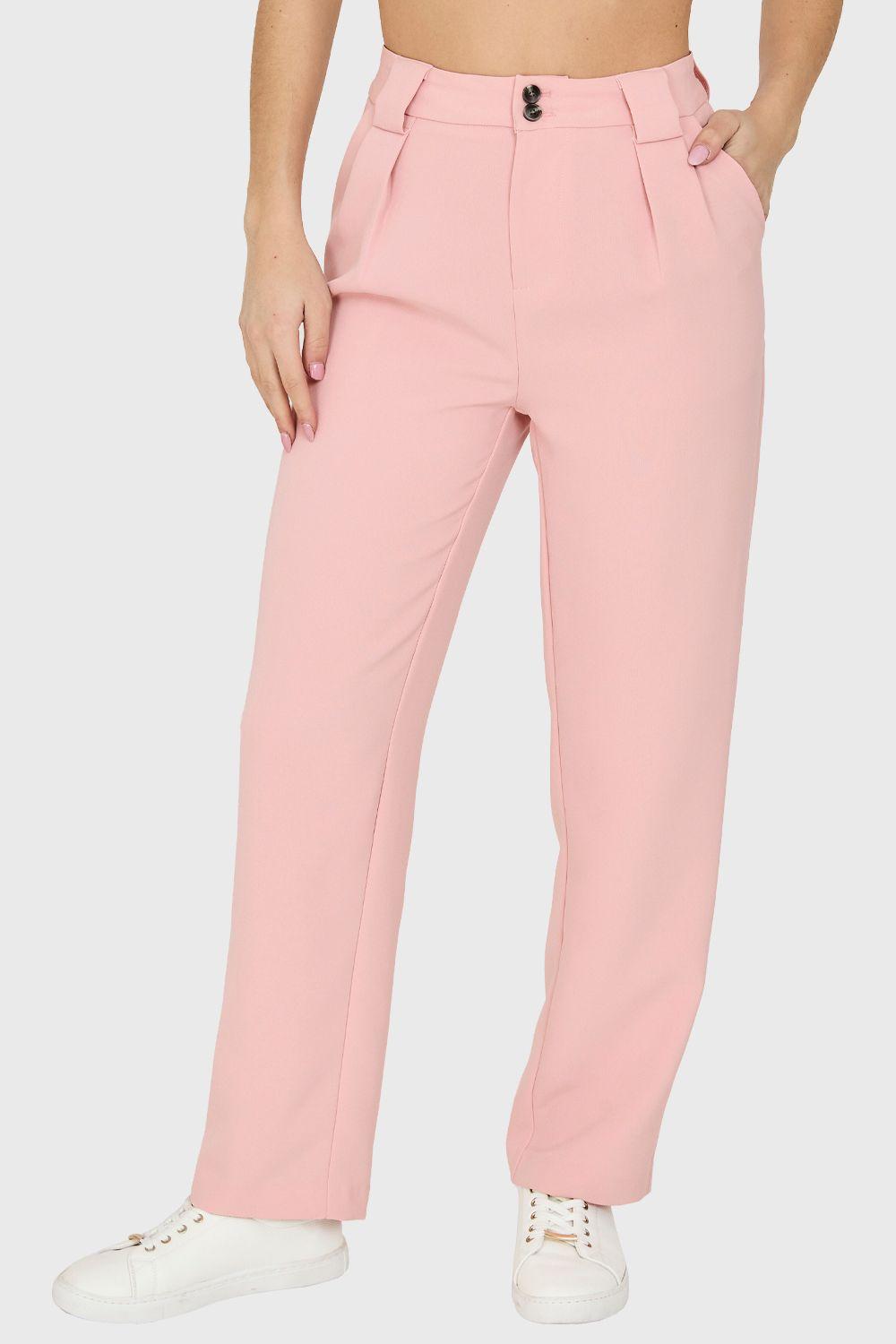 Pantalón Con Pinzas Recto Rosado Nicopoly-0