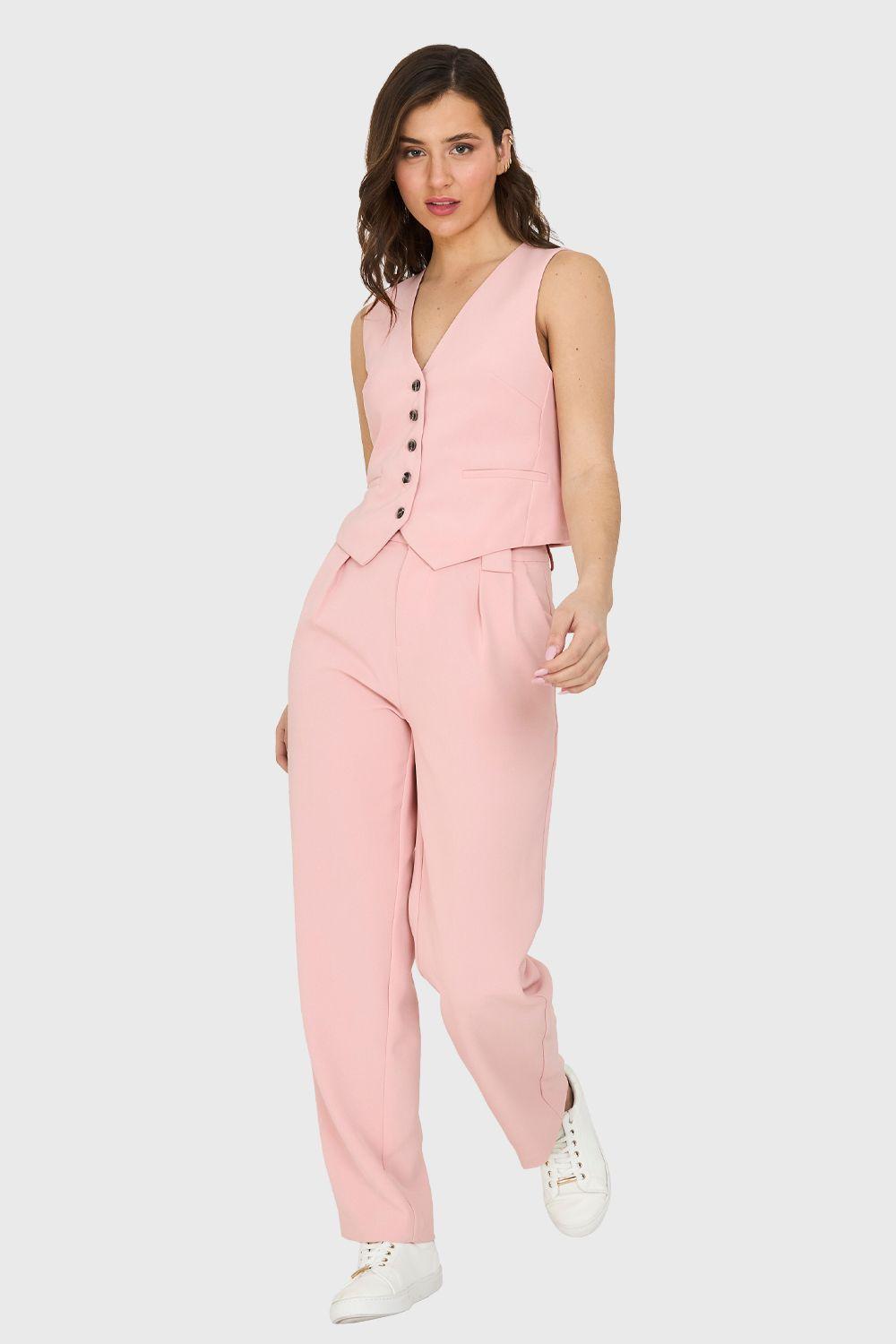 Pantalón Con Pinzas Recto Rosado Nicopoly-1