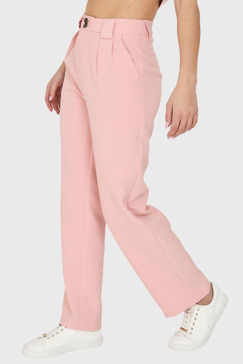 Pantalón Con Pinzas Recto Rosado Nicopoly-2