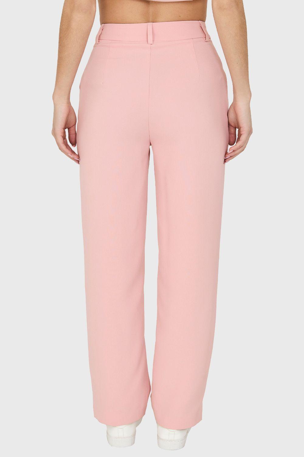 Pantalón Con Pinzas Recto Rosado Nicopoly-3