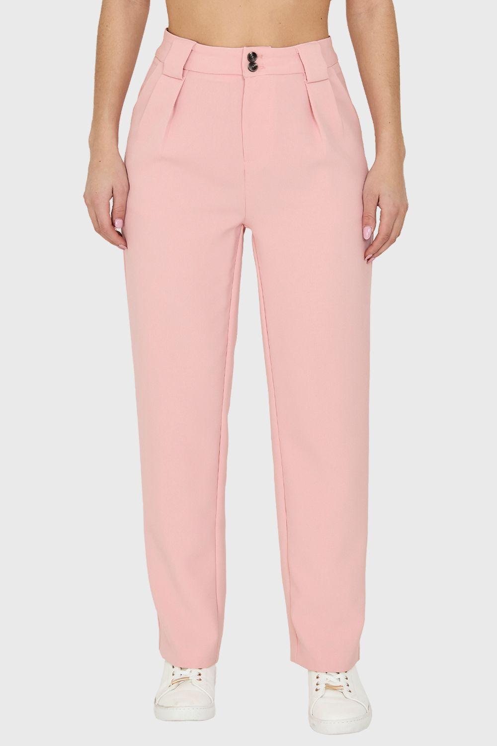 Pantalón Con Pinzas Recto Rosado Nicopoly-4