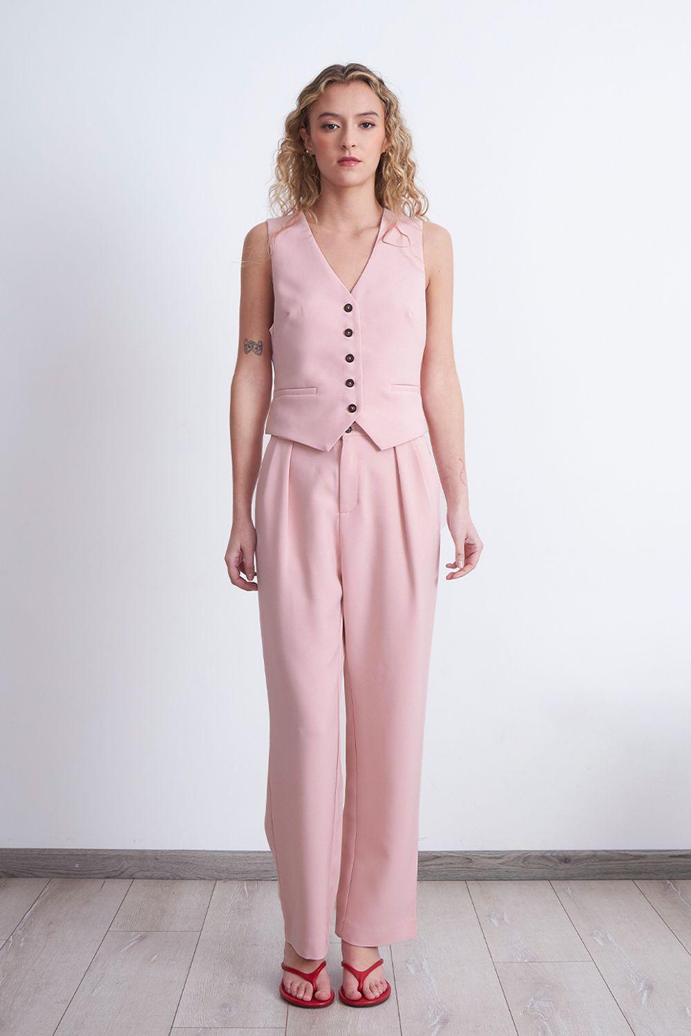 Pantalón Recto Con Pinza Rosado Nicopoly-1