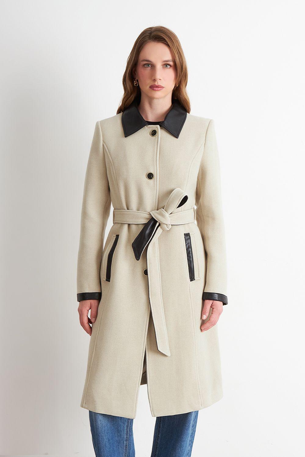 Abrigo Cuello Camisero Beige Nicopoly-0