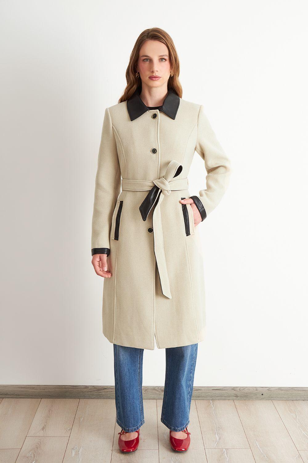 Abrigo Cuello Camisero Beige Nicopoly-1