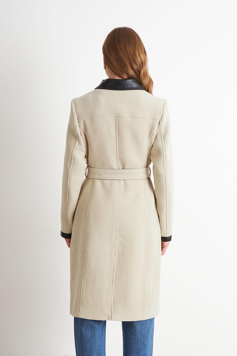 Abrigo Cuello Camisero Beige Nicopoly-3