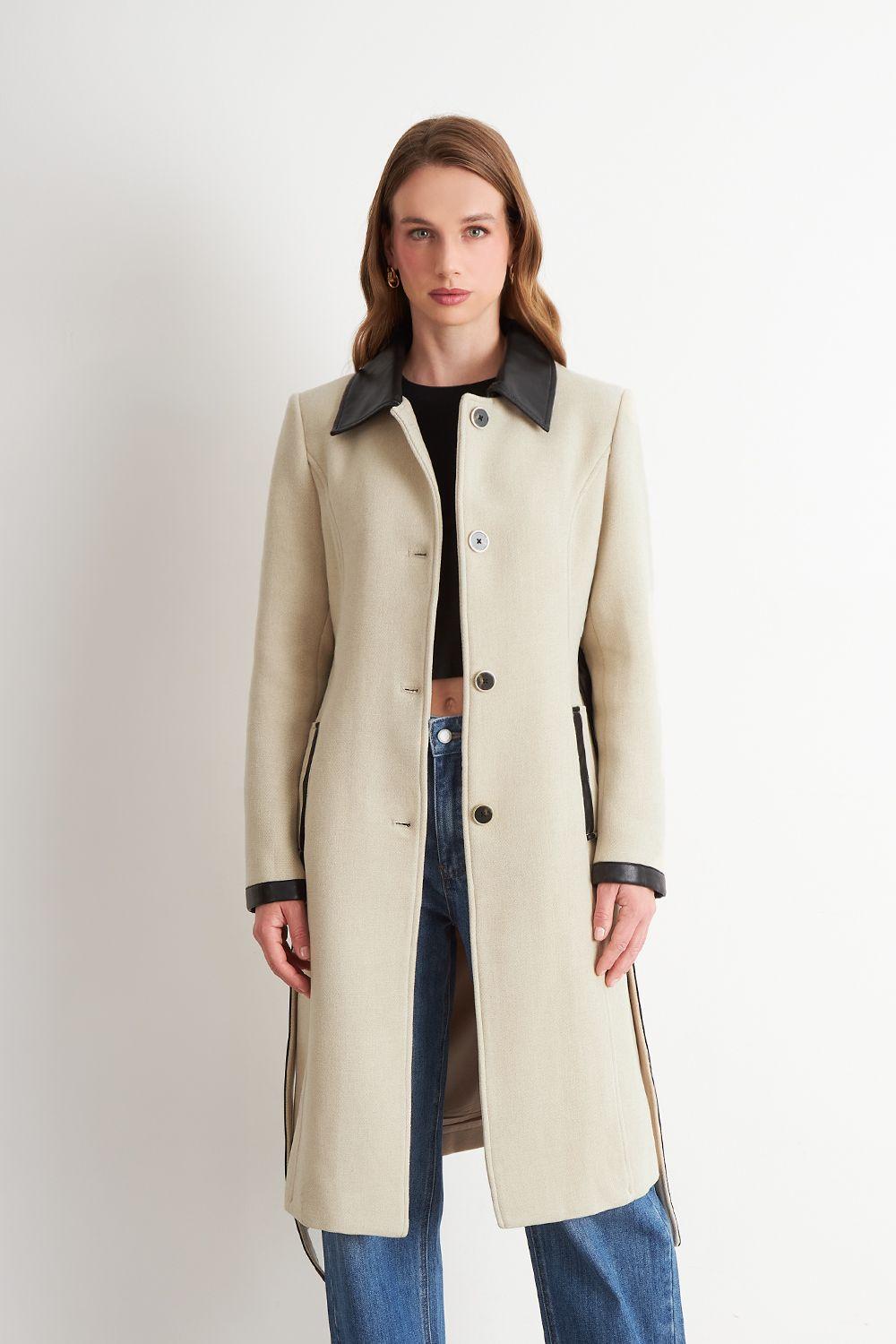 Abrigo Cuello Camisero Beige Nicopoly-4