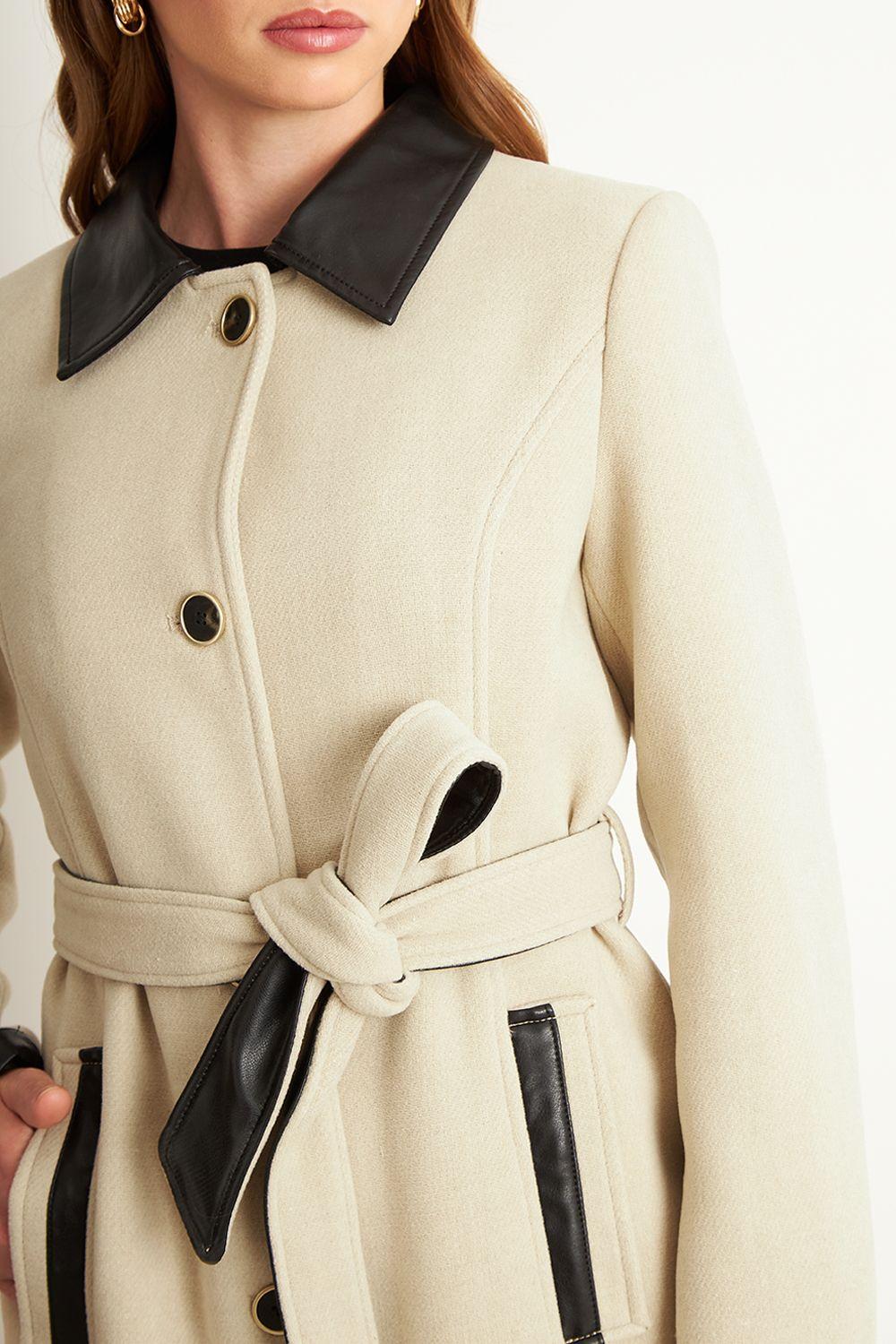 Abrigo Cuello Camisero Beige Nicopoly-5