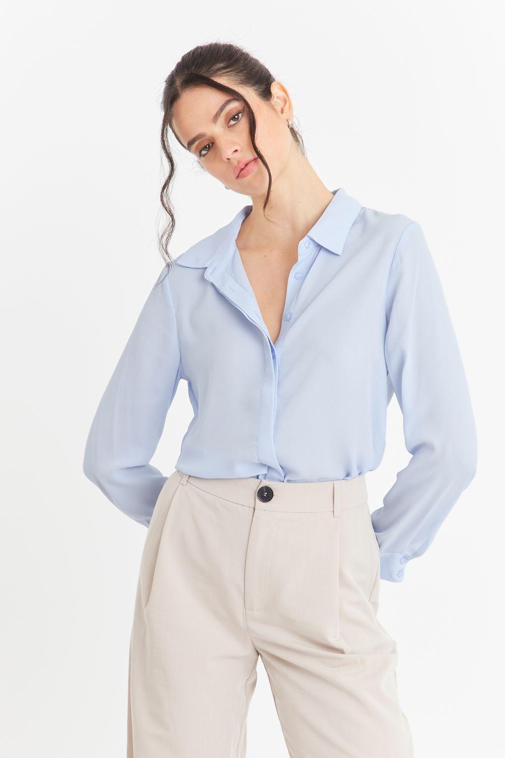 Blusa Básica Botonera Invisible Celeste Nicopoly-0